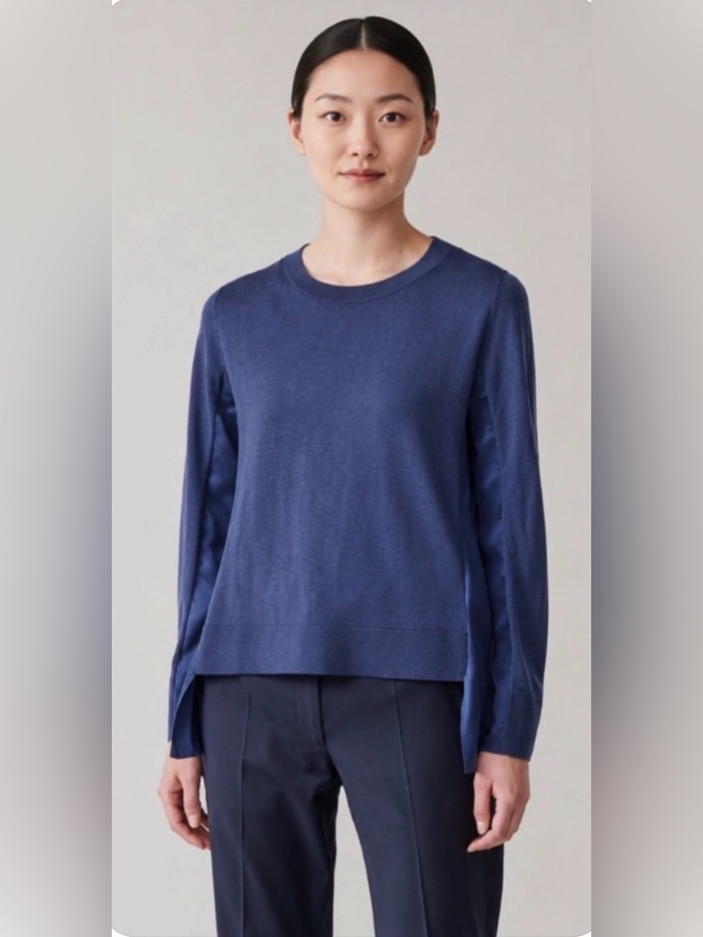 COS Wool Silk Navy Blue Sweater M Quiet Luxury Minimalist Casual Relaxed Size M